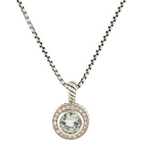 David Yurman Diamond and Light Green Gemstone Necklace